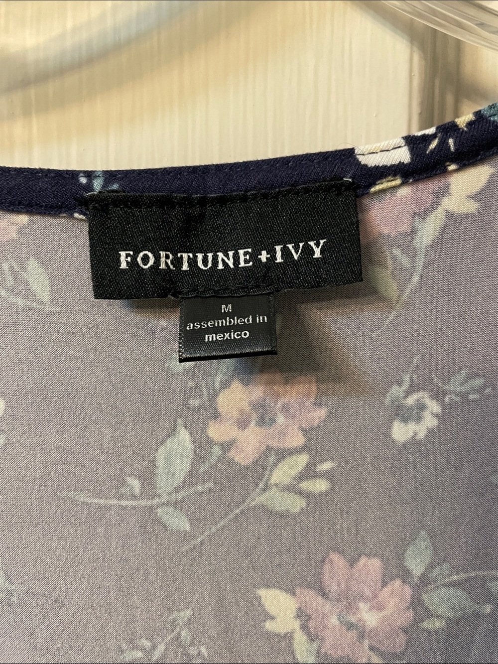 Fortune + Ivy Purple/Navy Floral V-Neck Midi Dress with Button Front - Picture 2 of 8